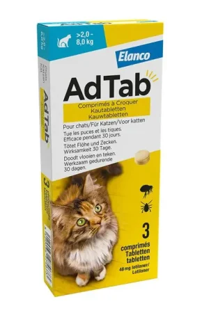 AdTab Kauwtablet voor Katten >2,0-8,0kg 3-tabletten Lage Kosten