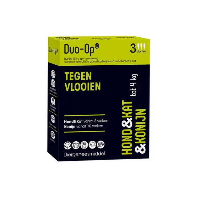Superprijs Duo-Op tegen Vlooien tot 4kg voor Hond, Kat en Konijn