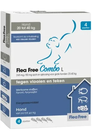 Aanbieding Flea Free spot-on Combo Hond 4-pipetten 20-40kg