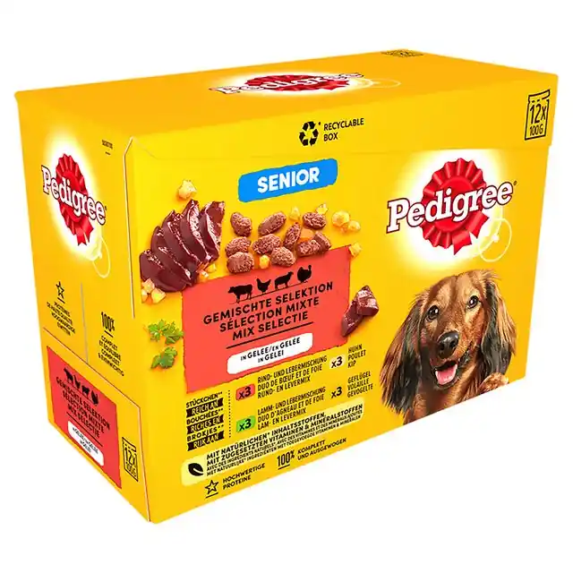 Weekendaanbieding Pedigree Vital Senior Vlees in Gelei Maaltijdzakjes Hondenvoer Multipack 12x100gram
