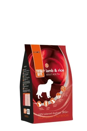 Total Bite Dog Lamb & Rice Tarweglutenvrij Hondenvoer 3 kg Aanbieding