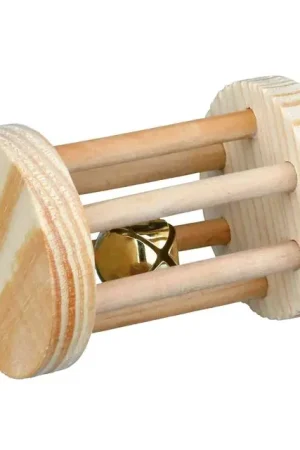 Goedkoop Trixie Houten Speelrol met Bel Konijn -en knaagdierspeelgoed 7x5 cm
