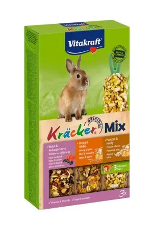 Aanbieding Vitakraft Kräcker Trio-Mix Konijnensnack 3-in-1 Bosbessen-Honing-Popcorn