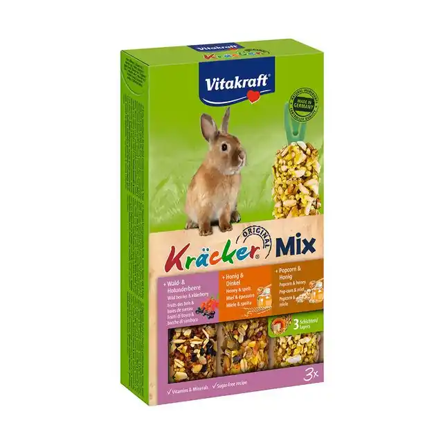Aanbieding Vitakraft Kräcker Trio-Mix Konijnensnack 3-in-1 Bosbessen-Honing-Popcorn