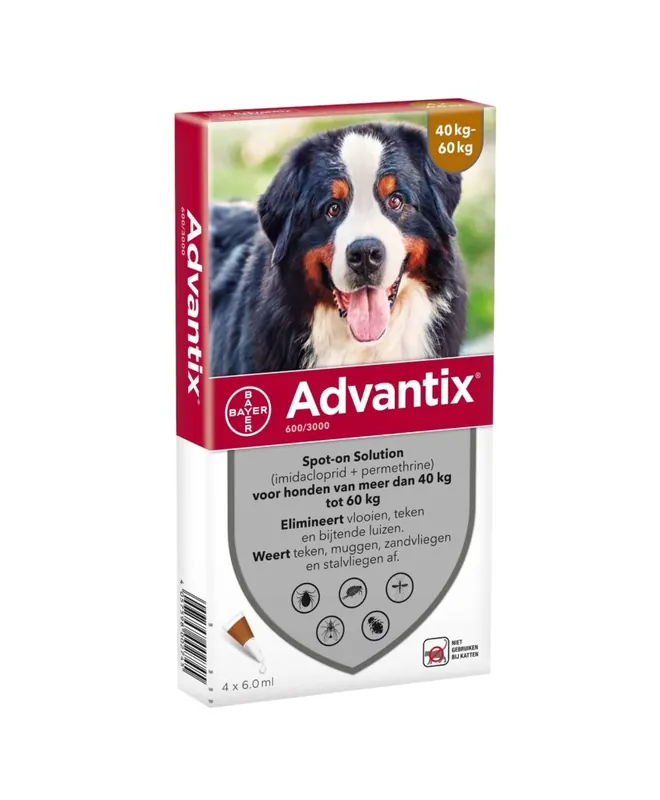 Beperkte Voorraad Advantix Spot-On Honden 40kg tot 60kg 4 pipetten