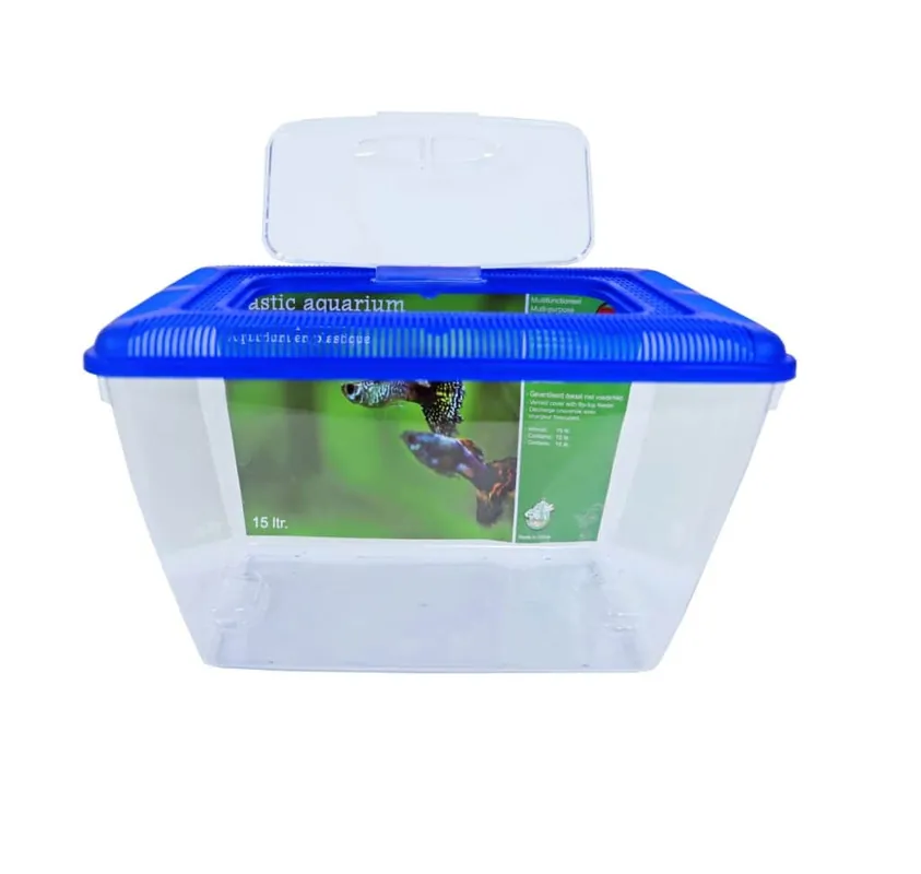 aquarium plastic met blauwe deksel Direct Beschikbaar