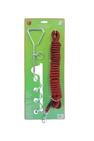 Aanbieding campingset draaipen 43 cm met looplijn 5 meter en muskaton