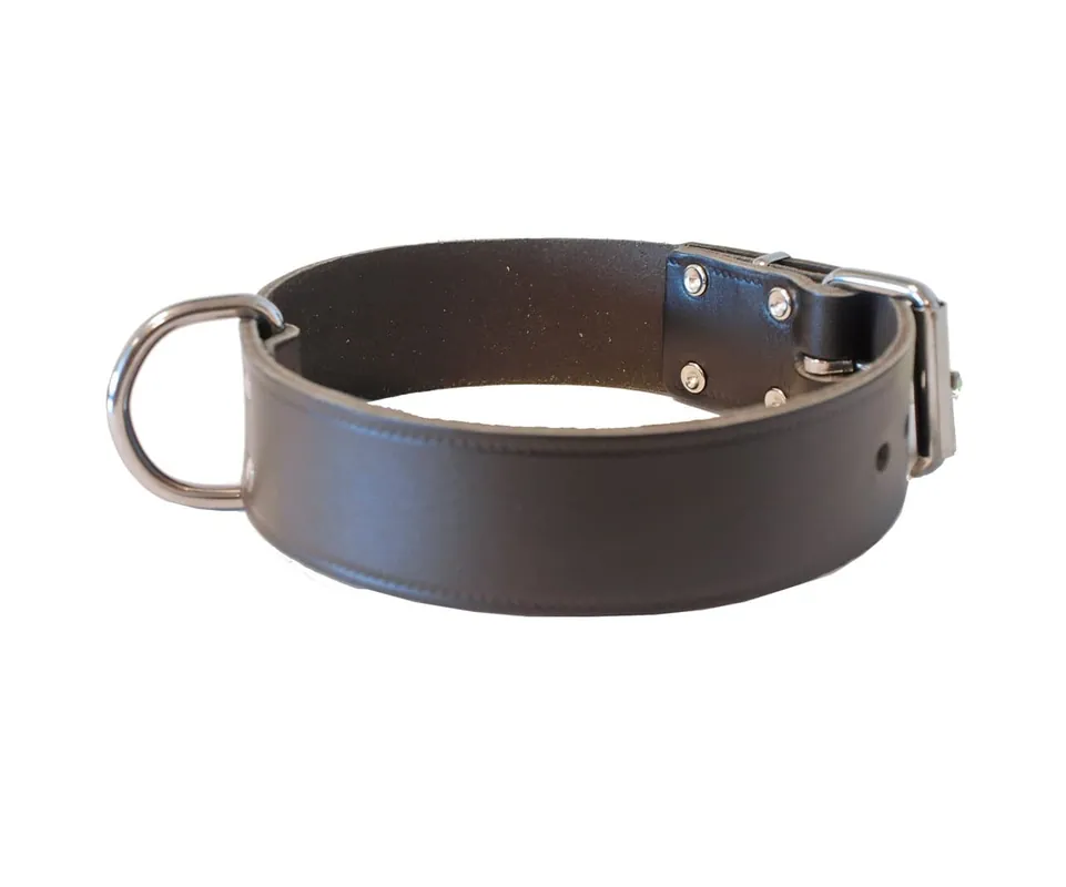 Weekendaanbieding Dog Fashion Leren halsband XL Breed 4cm, Donker Bruin