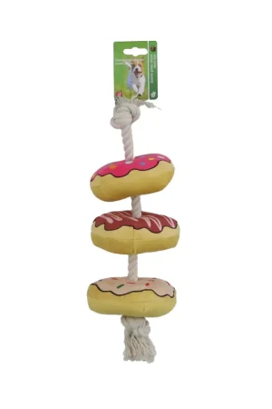 Veilige Betaling Hondenspeelgoed Donut pluche met Floss en Piep 40cm