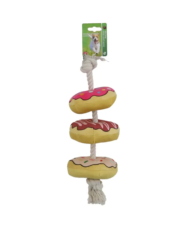 Veilige Betaling Hondenspeelgoed Donut pluche met Floss en Piep 40cm