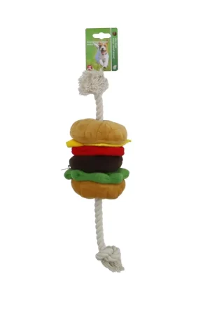 Seizoensaanbieding Hondenspeelgoed hamburger met Floss en piep 40cm
