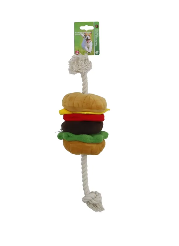 Seizoensaanbieding Hondenspeelgoed hamburger met Floss en piep 40cm