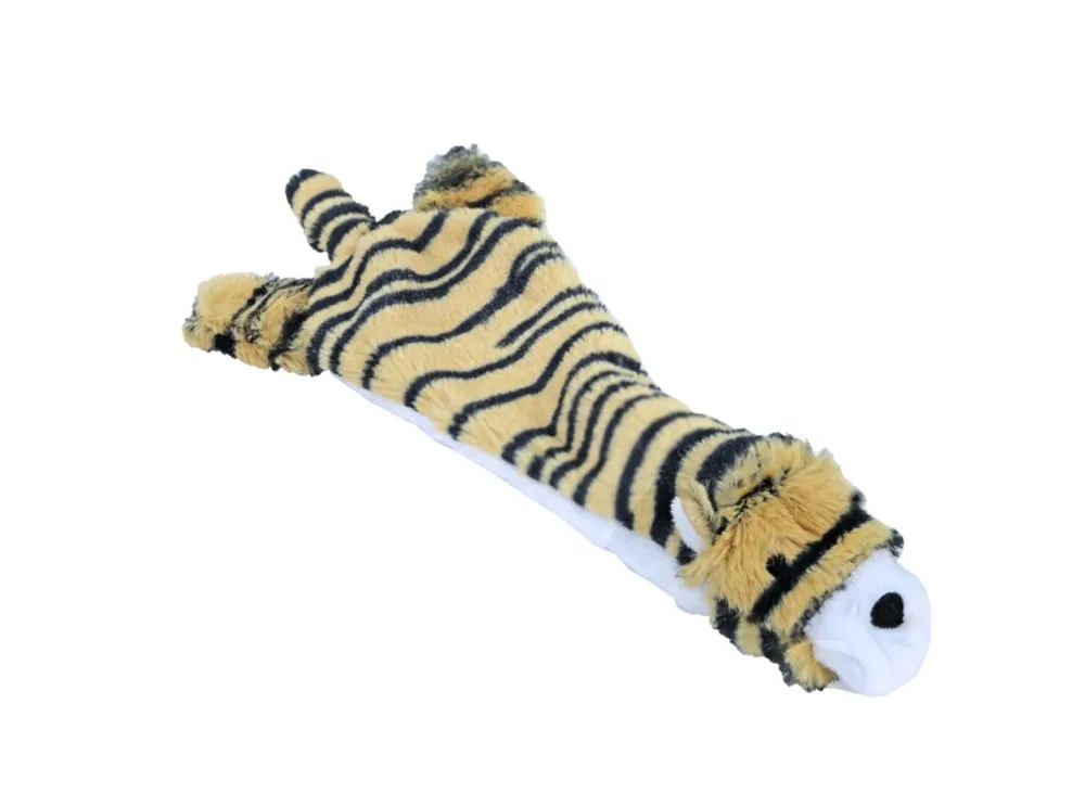 Seizoensaanbieding hondenspeelgoed tijger plat pluche bruin/zwart, 35 cm zonder pieper