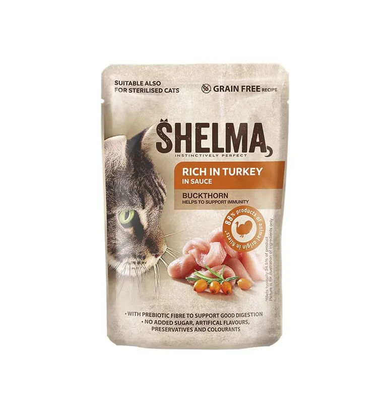 Shelma Pouch Fillets Turkey/Buckthorn 85gr Finale Uitverkoop